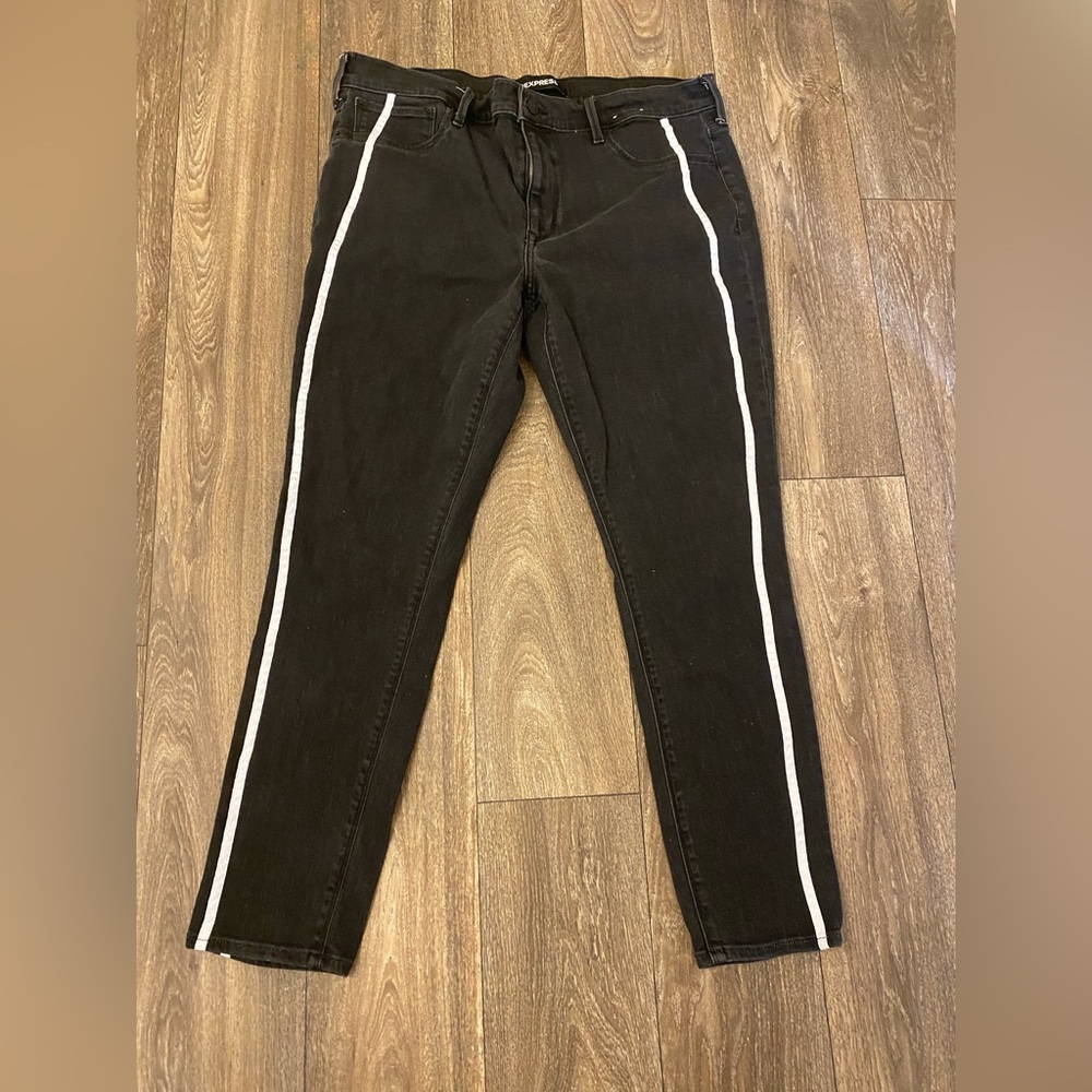 Express Black Jeans with White Stripes